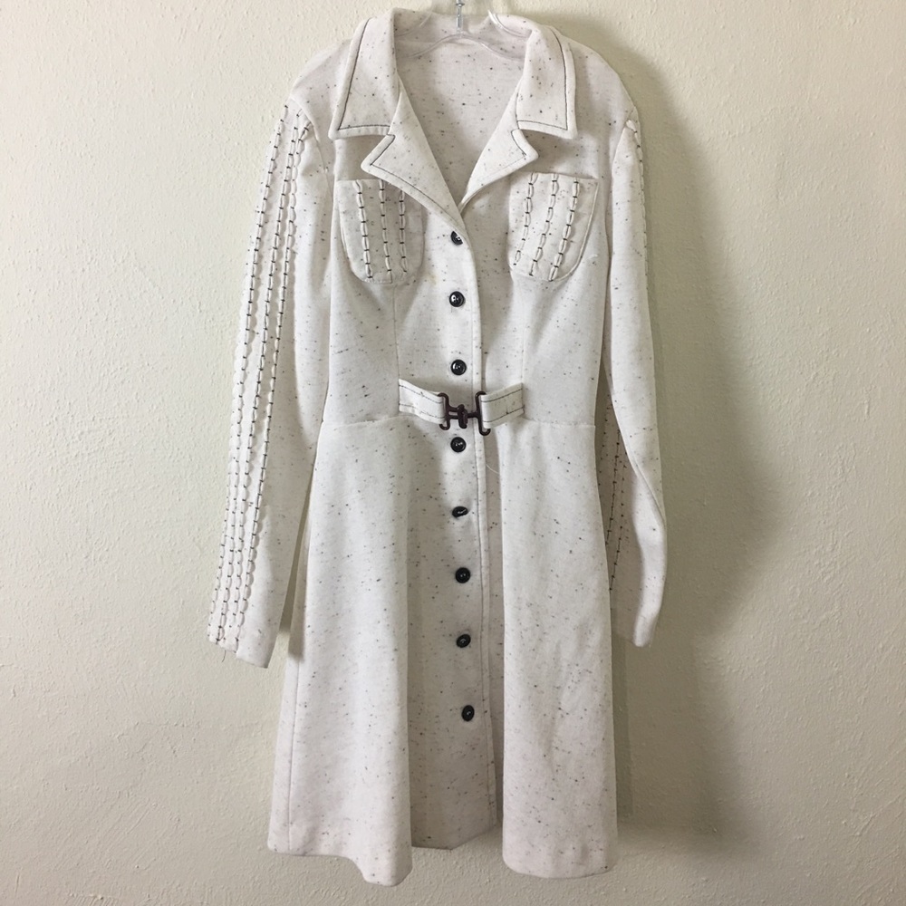 Vintage 1960s Oatmeal Dress w/ Brown Stitching